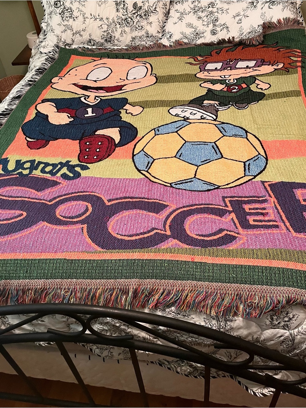 Vintage Rugrats Soccer Woven Tapestry Throw Blanket Tommy Chuckie 46x53 Fringe